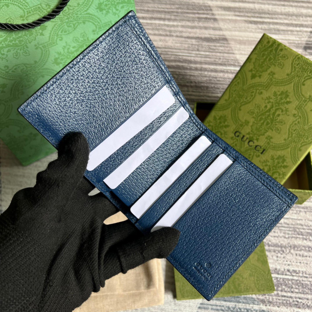 Gvc*1 GG Marmont Bi-Fold Wallet Black/Blue For Men 4.3in/11cm 428726 1T56F 1000