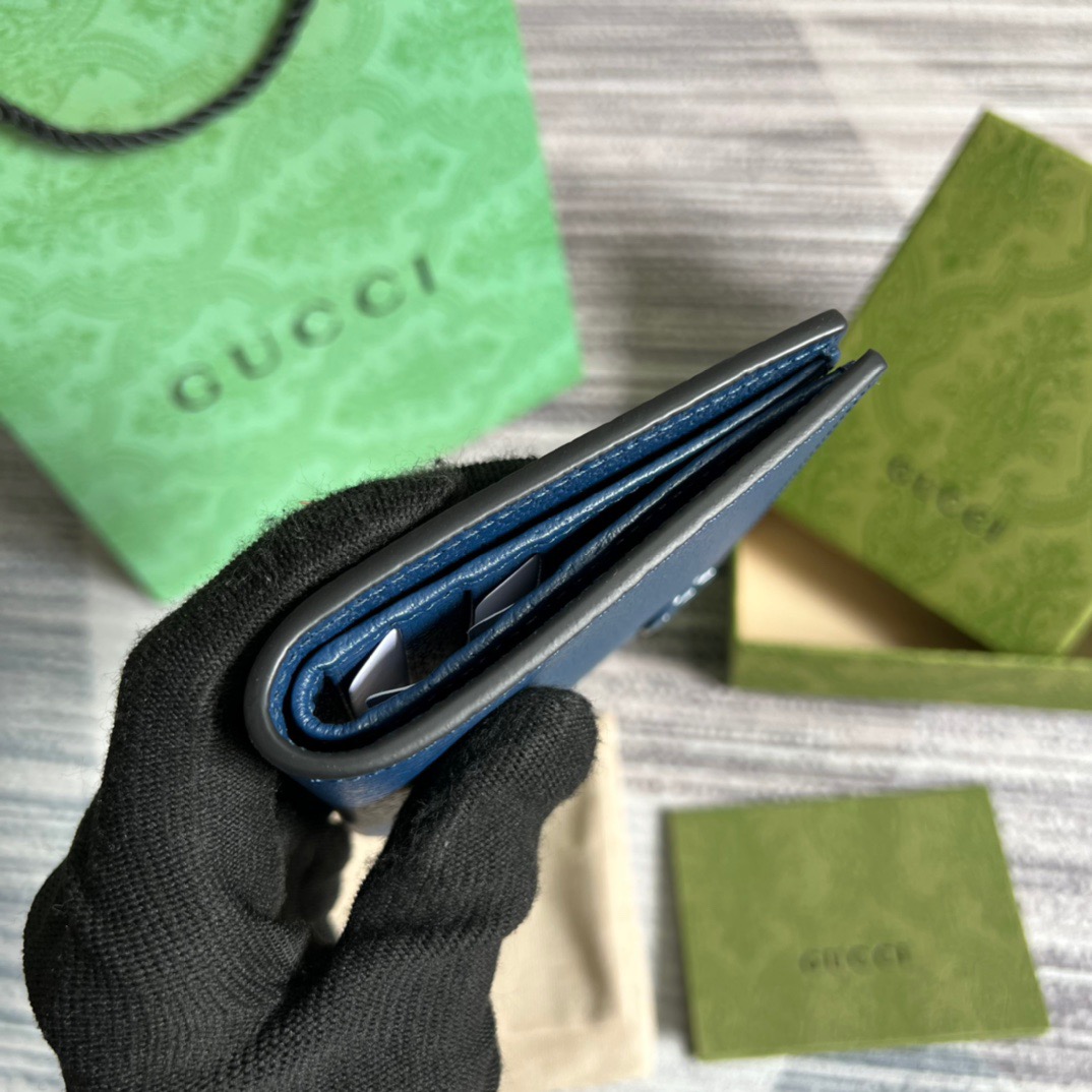 Gvc*1 GG Marmont Bi-Fold Wallet Black/Blue For Men 4.3in/11cm 428726 1T56F 1000