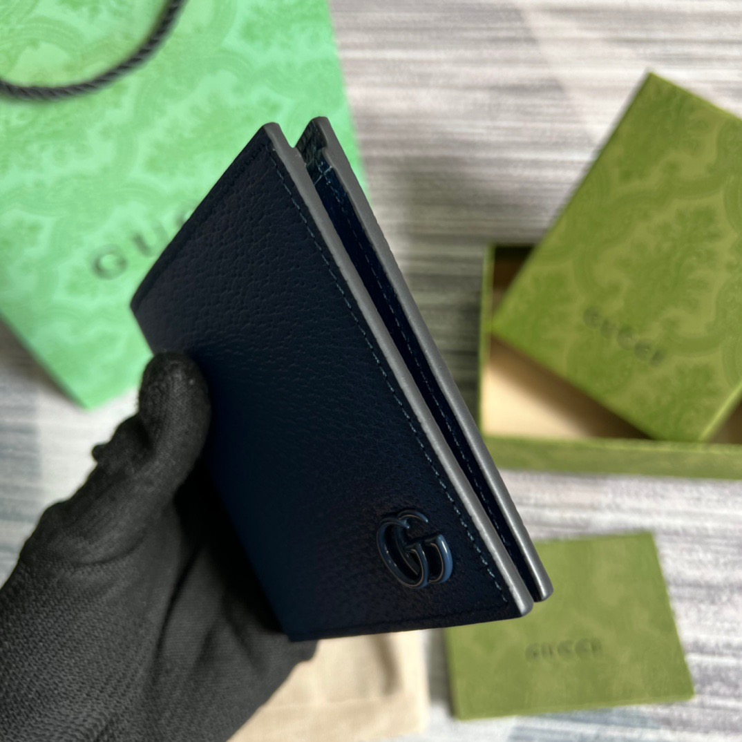 Gvc*1 GG Marmont Bi-Fold Wallet Black/Blue For Men 4.3in/11cm 428726 1T56F 1000