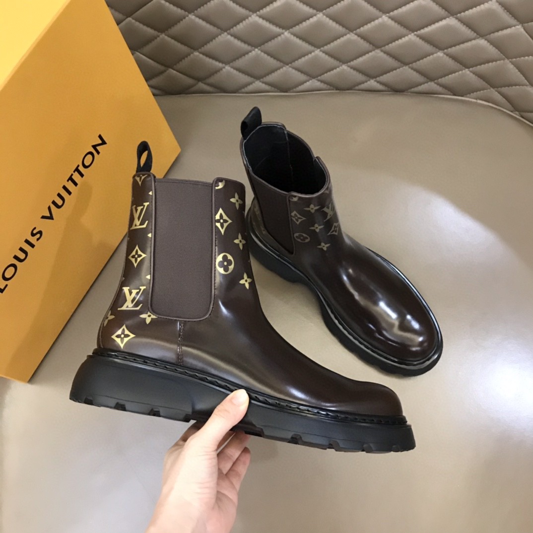 L0vis Vvtt0n LV Bold Chelsea Boots Monogram Flower Brown For Men 1A9FEI