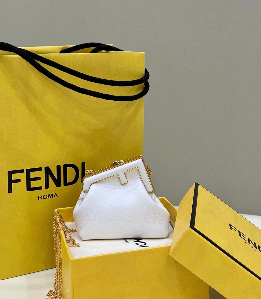 F**di FD First Nano Bag White/Beige/Multicolor For Women 4.6 in/ 11.5 cm