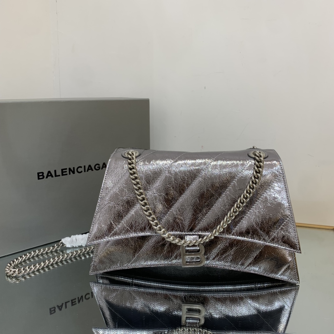 Ba1en*iaga Crush Medium Chain Bag Black/Silver For Women‎ 12.2in/31cm