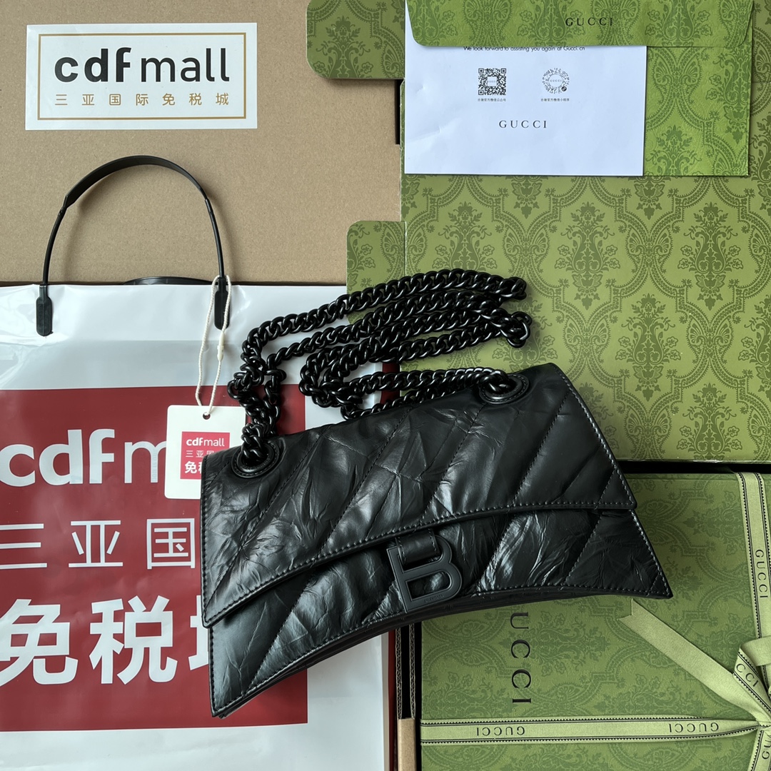 Ba1en*iaga Crush Small Chain Bag Black/Silver/White For Women 9.8in/24.9cm 716351210IY1000
