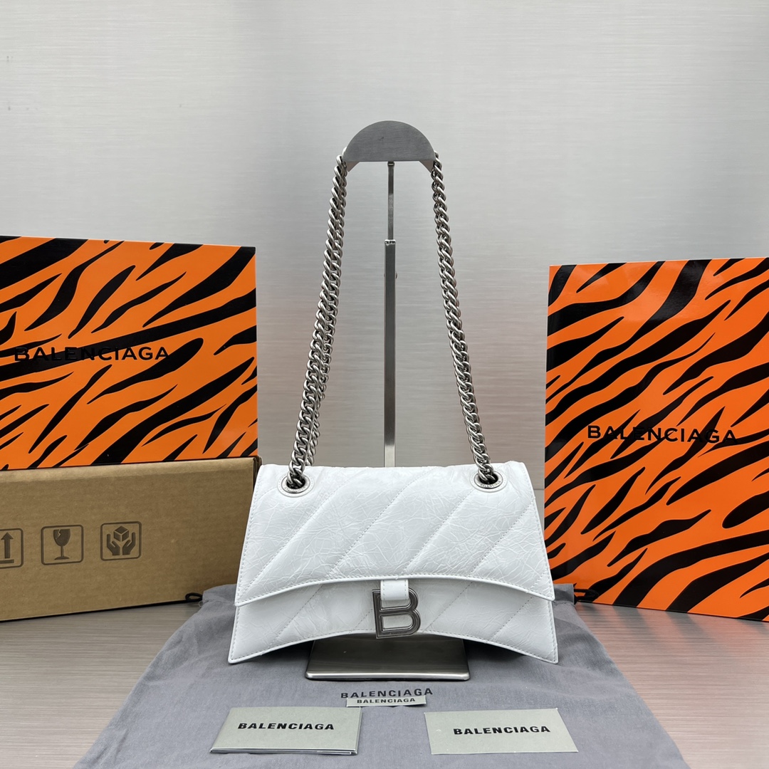 Ba1en*iaga Crush Small Chain Bag Black/Pink/Silver/White For Women 9.8in/24.9cm 716351210J09001