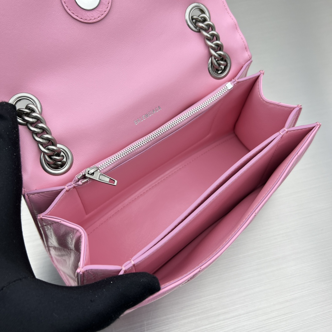 Ba1en*iaga Crush Small Chain Bag Black/Pink/Silver/White For Women 9.8in/24.9cm 716351210J09001