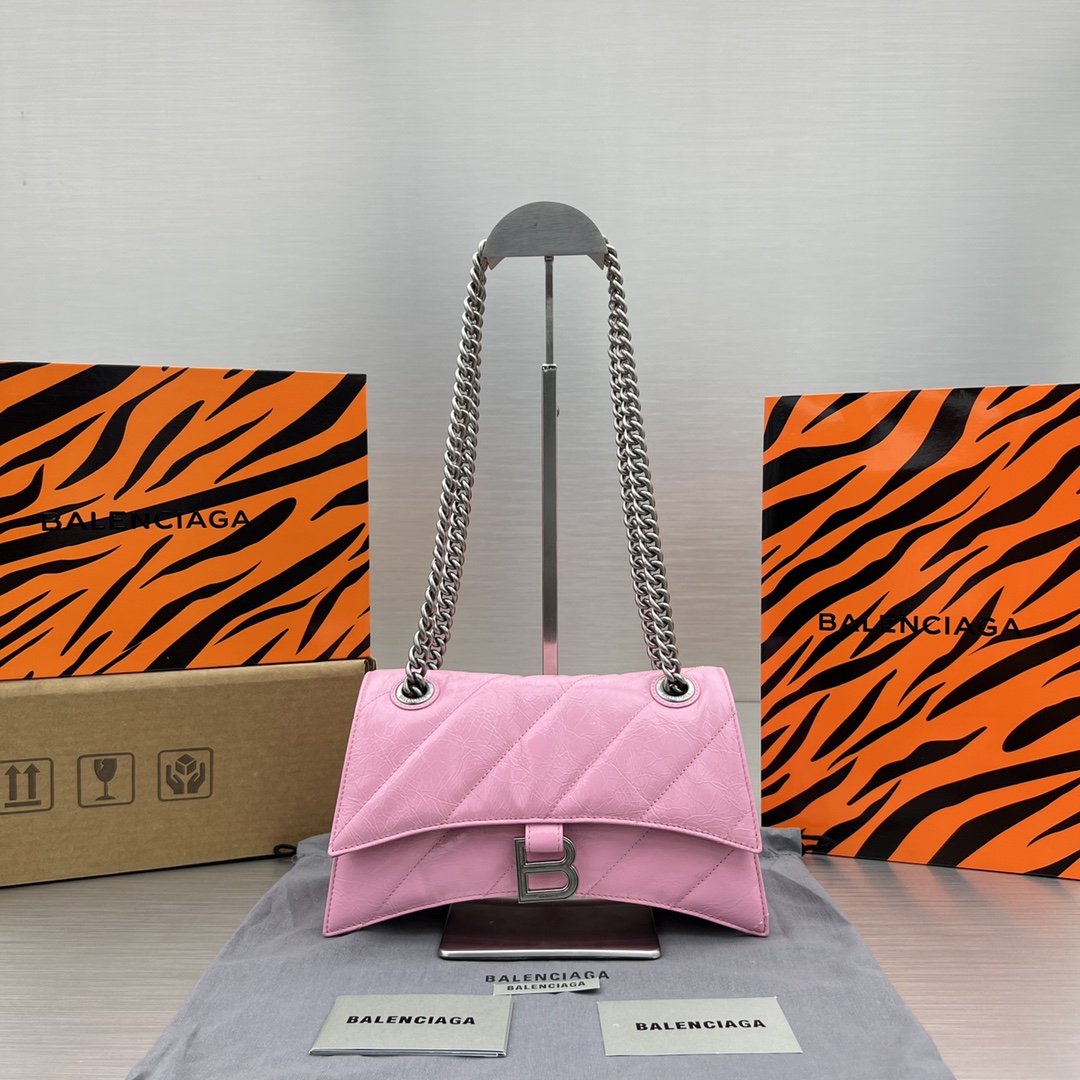 Ba1en*iaga Crush Small Chain Bag Black/Pink/Silver/White For Women 9.8in/24.9cm 716351210J09001