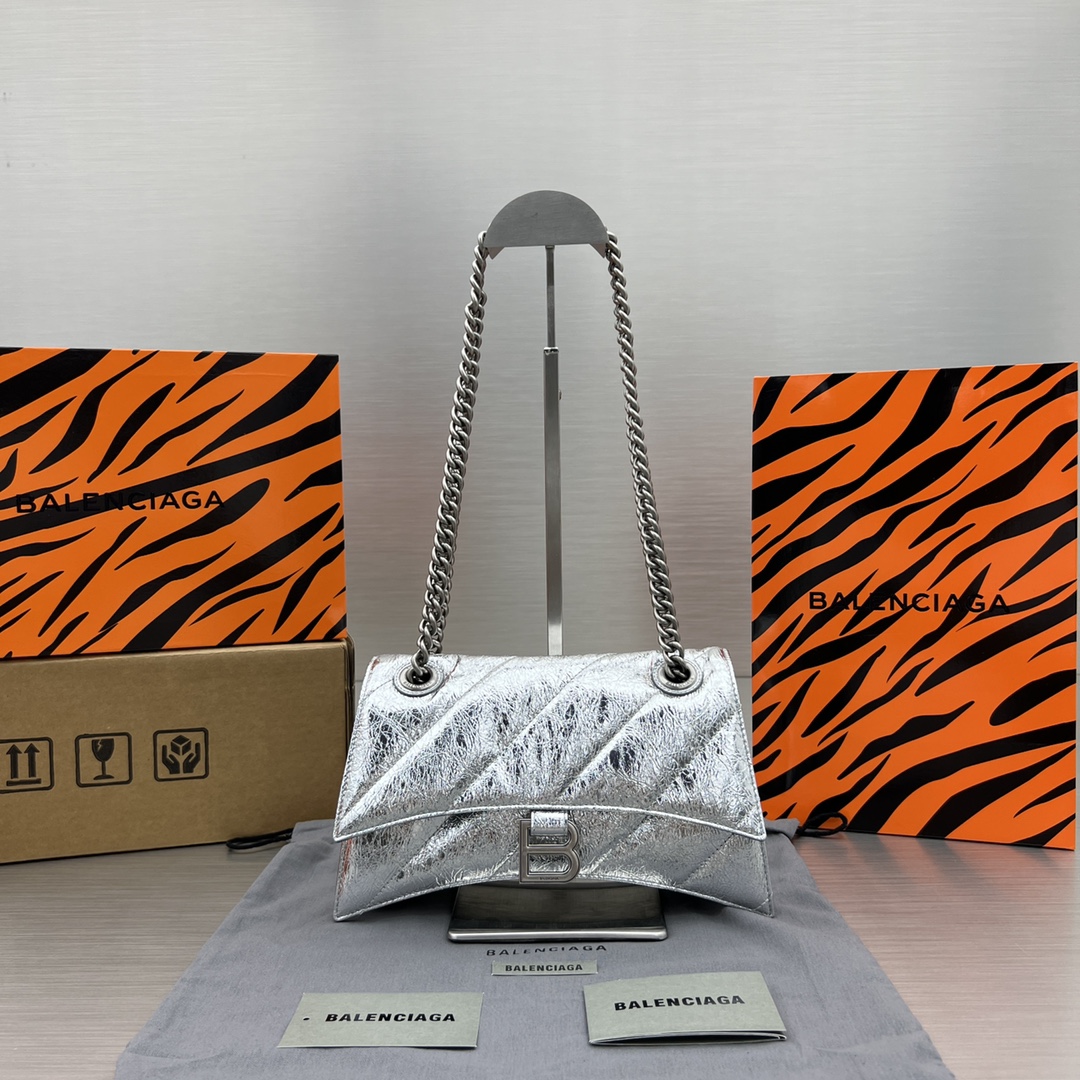 Ba1en*iaga Crush Small Chain Bag Black/Pink/Silver/White For Women 9.8in/24.9cm 716351210J09001