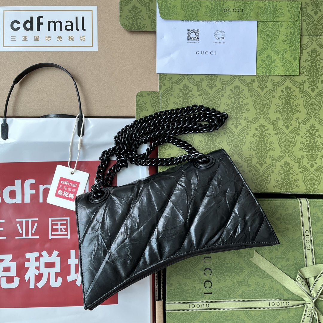Ba1en*iaga Crush Small Chain Bag Black/Silver/White For Women 9.8in/24.9cm 716351210IY1000