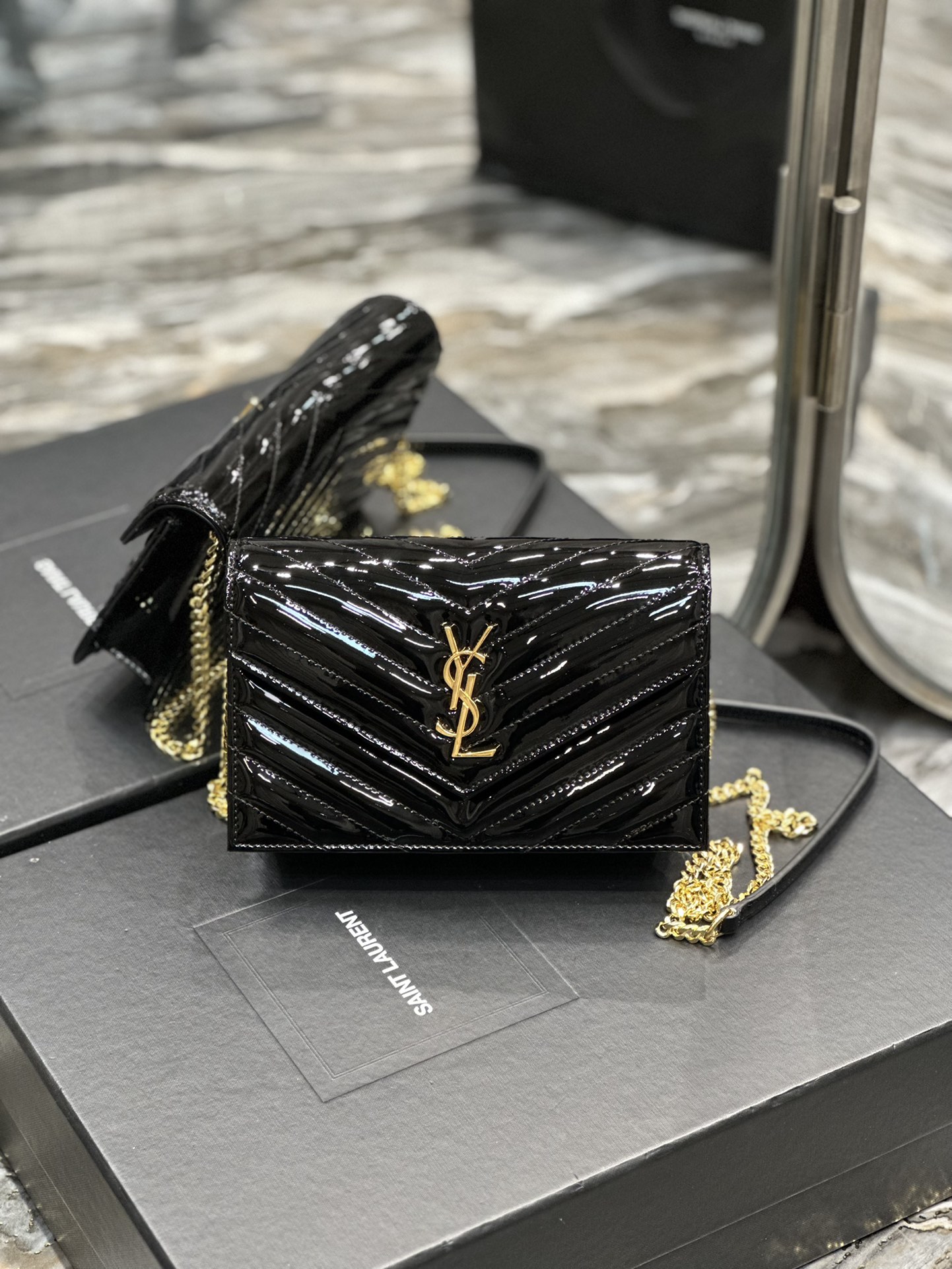 Sa1nt Lau*nt Envelope Small Bag Black For Women 7.5in/19cm