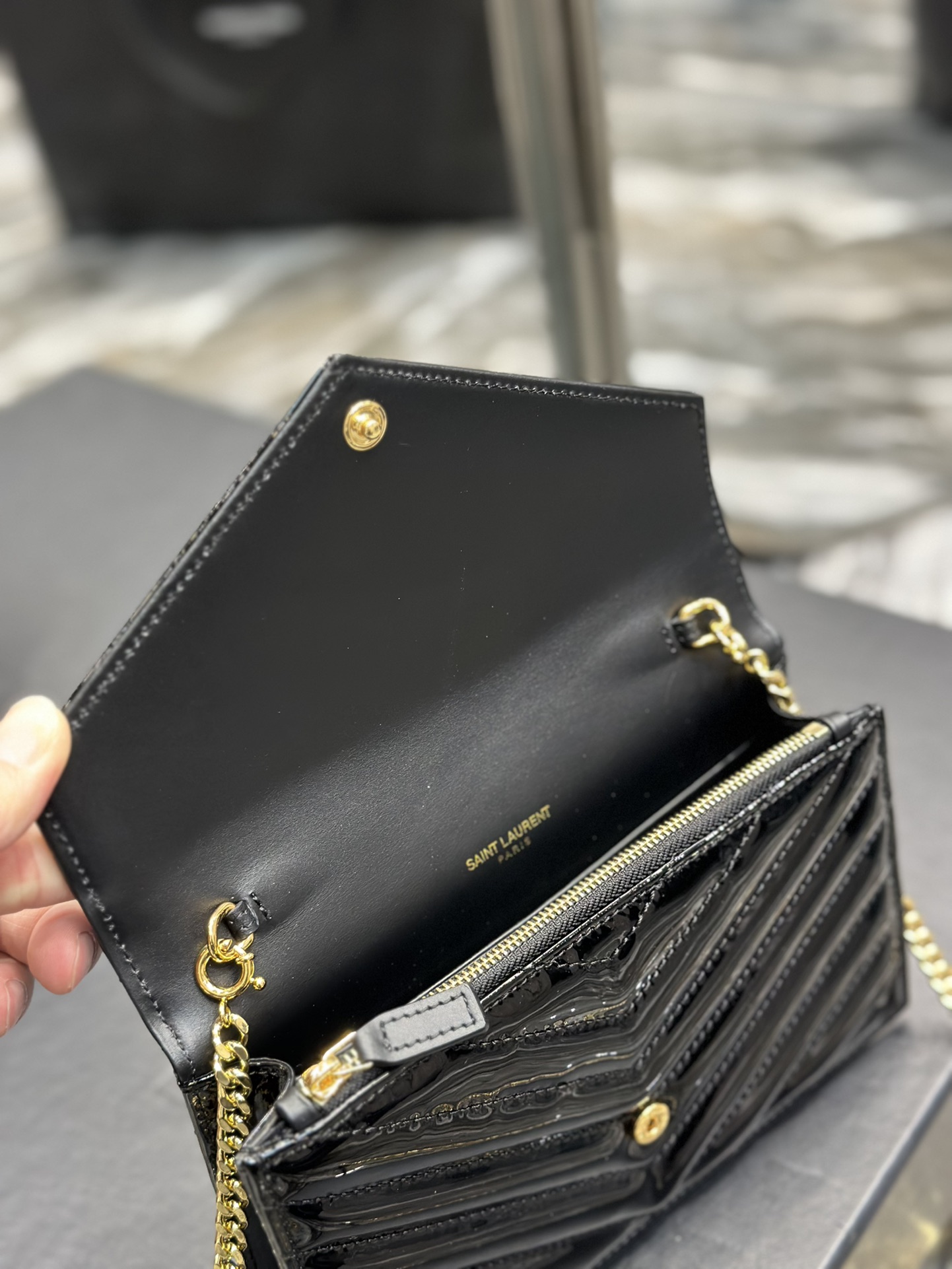Sa1nt Lau*nt Envelope Small Bag Black For Women 7.5in/19cm