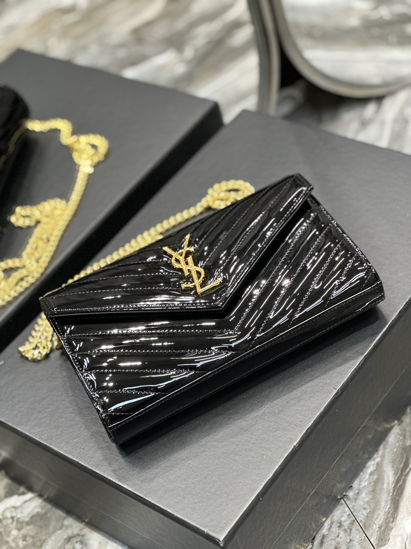 Sa1nt Lau*nt Envelope Small Bag Black For Women 8.5in/22.5cm