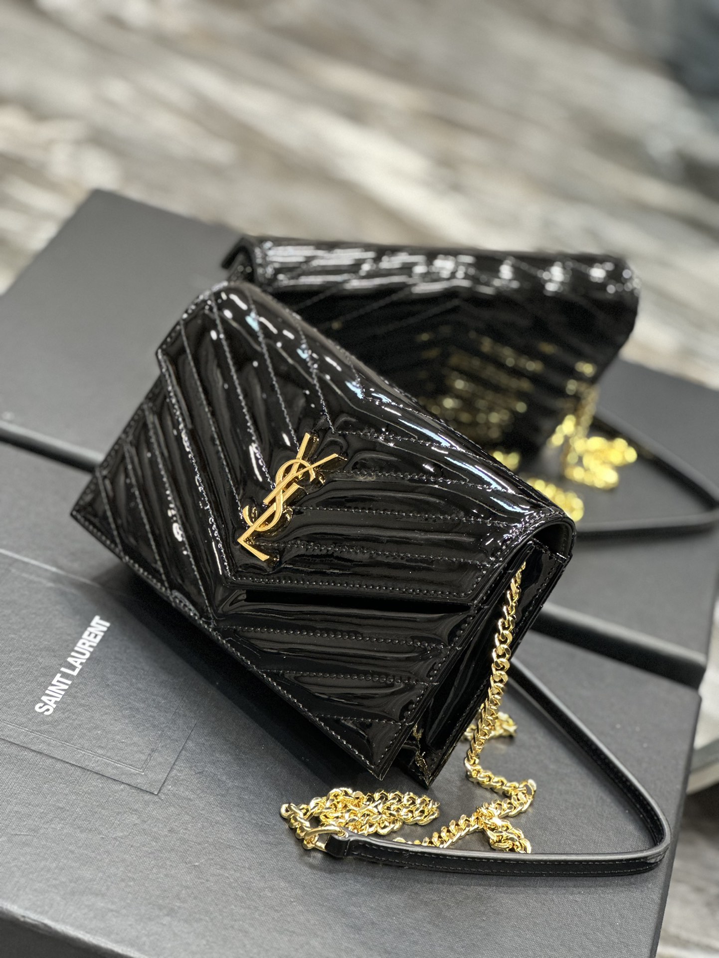 Sa1nt Lau*nt Envelope Small Bag Black For Women 7.5in/19cm
