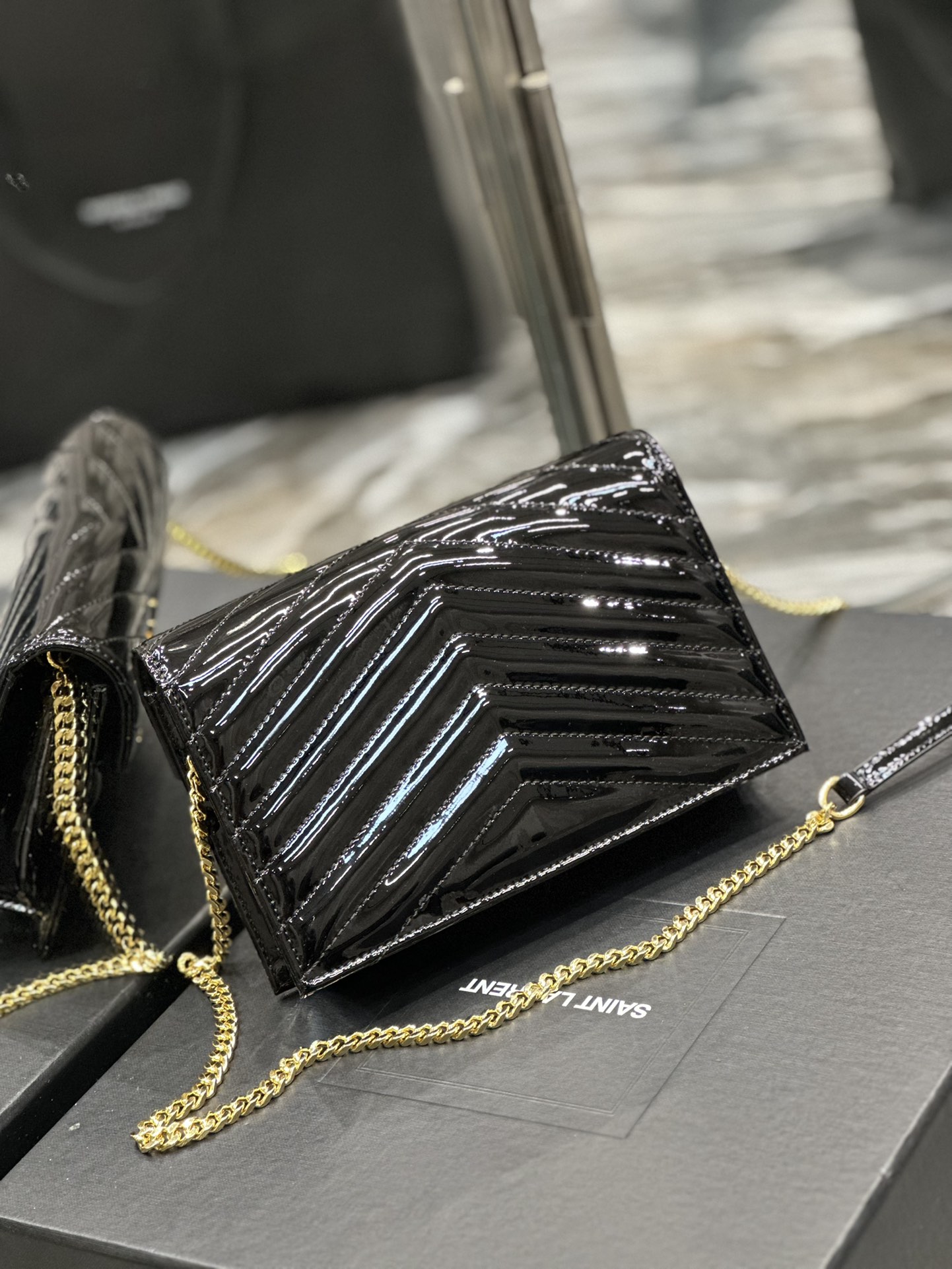 Sa1nt Lau*nt Envelope Small Bag Black For Women 7.5in/19cm