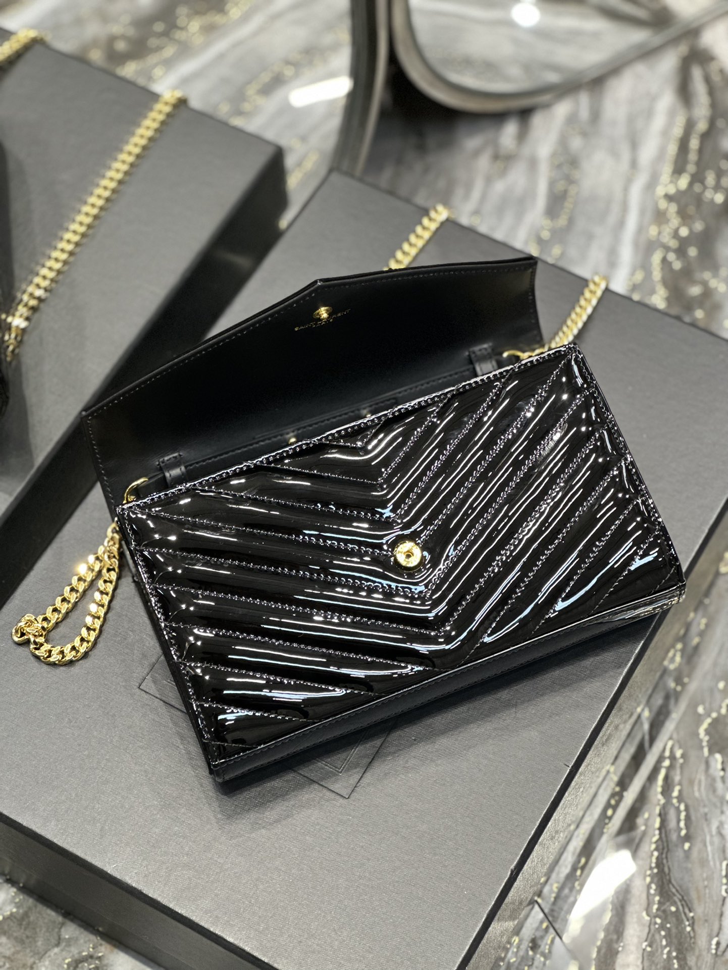 Sa1nt Lau*nt Envelope Small Bag Black For Women 8.5in/22.5cm