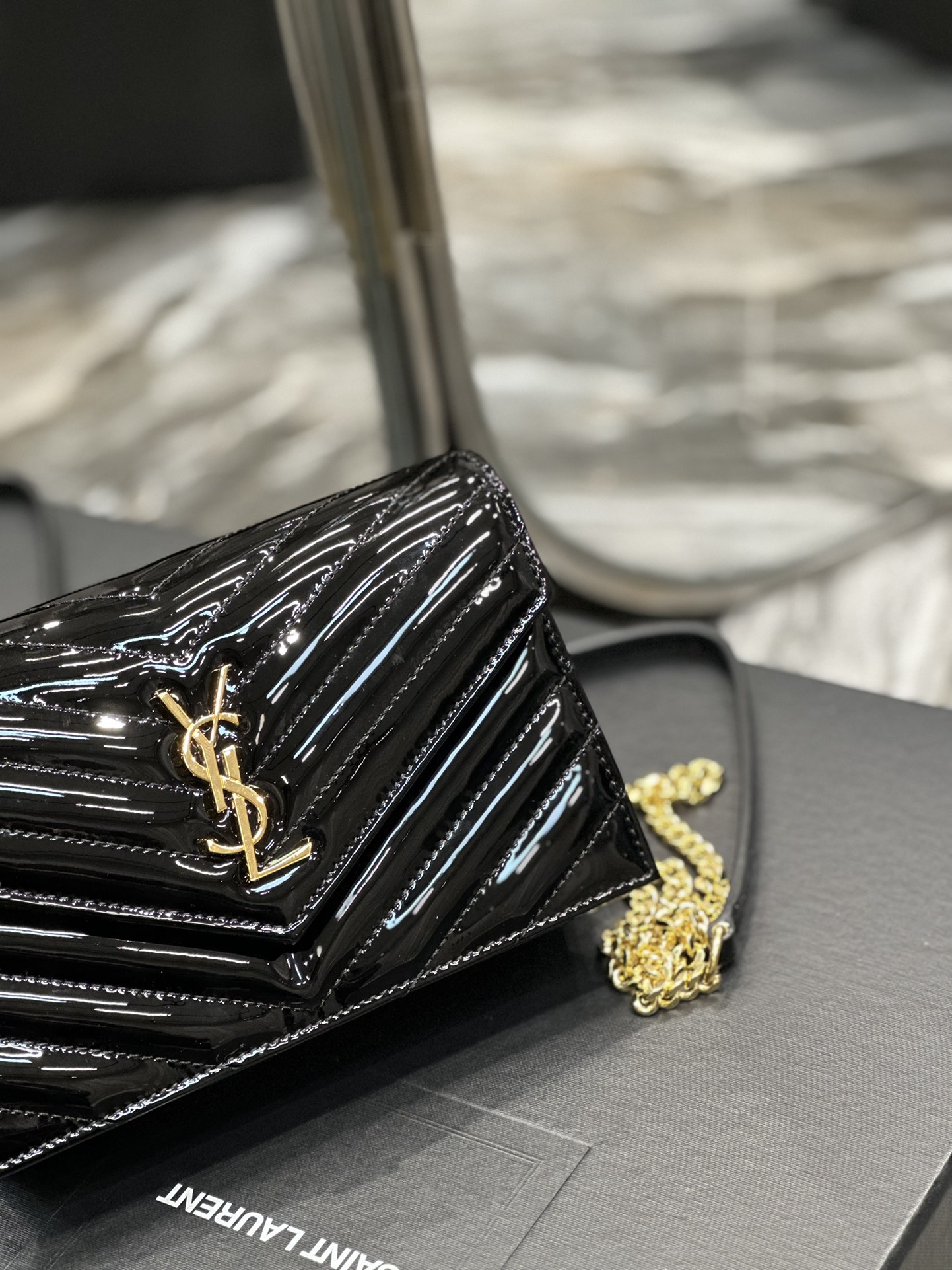 Sa1nt Lau*nt Envelope Small Bag Black For Women 7.5in/19cm