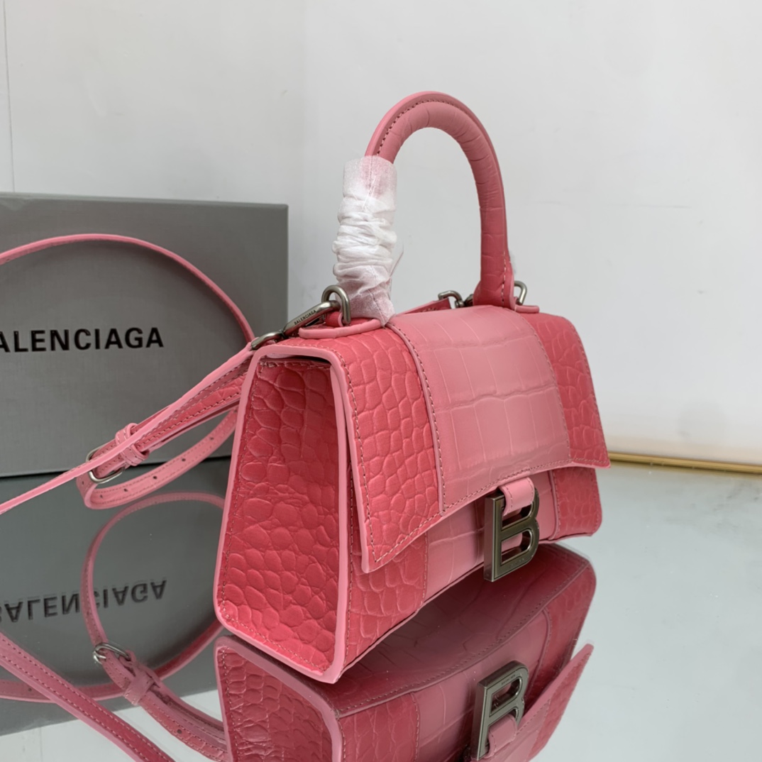 Ba1en*iaga Hourglass Small Handbag Black/Pink For Women 9in/22.9cm
