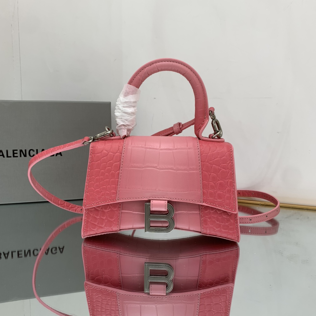 Ba1en*iaga Hourglass Small Handbag Black/Pink For Women 9in/22.9cm