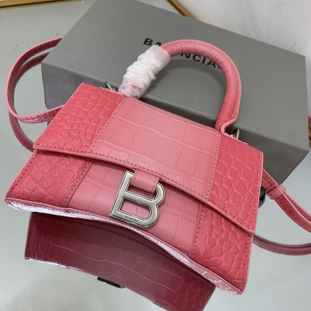 Ba1en*iaga Hourglass Small Handbag Black/Pink For Women 9in/22.9cm