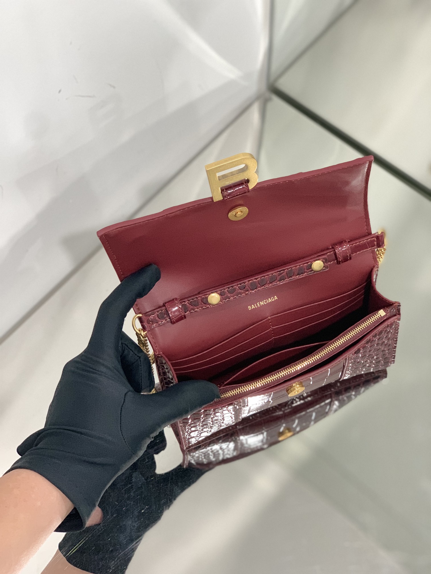 Ba1en*iaga Hourglass Wallet Pink/Burgundy/Dark Green/Black For Women 7.6in/19cm 6560501LRGM6310