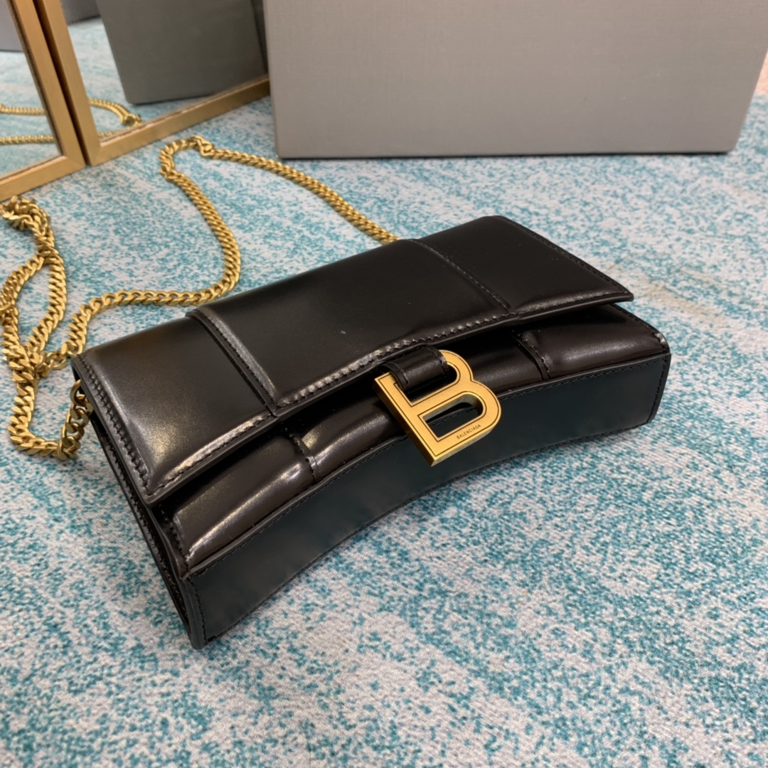 Ba1en*iaga Hourglass Wallet Black/Light Orange For Women 7.6in/19cm 6560501QJ4M1000