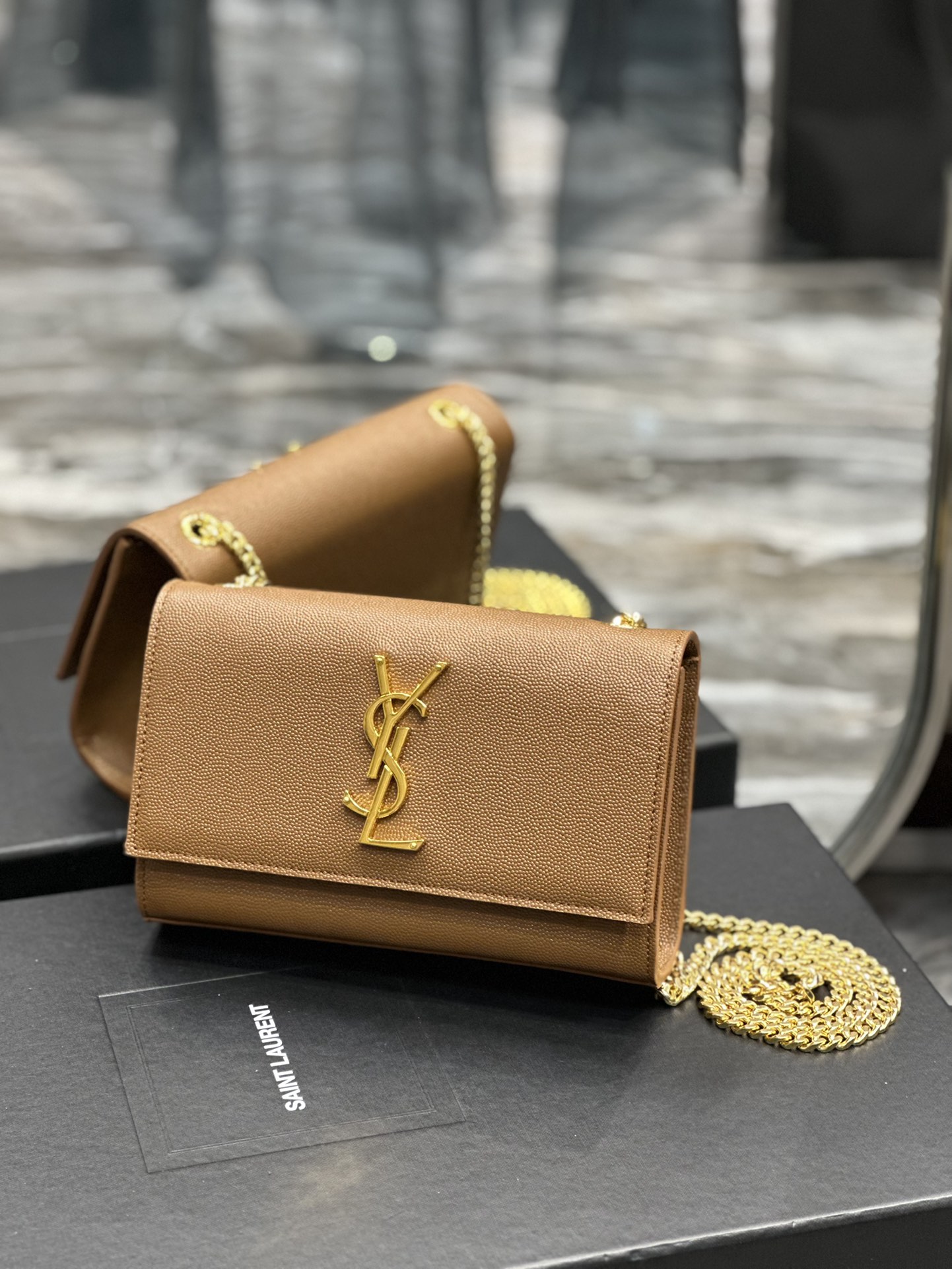 Sa1nt Lau*nt Kate Small Chain Bag Brown For Women 7.8in/20cm