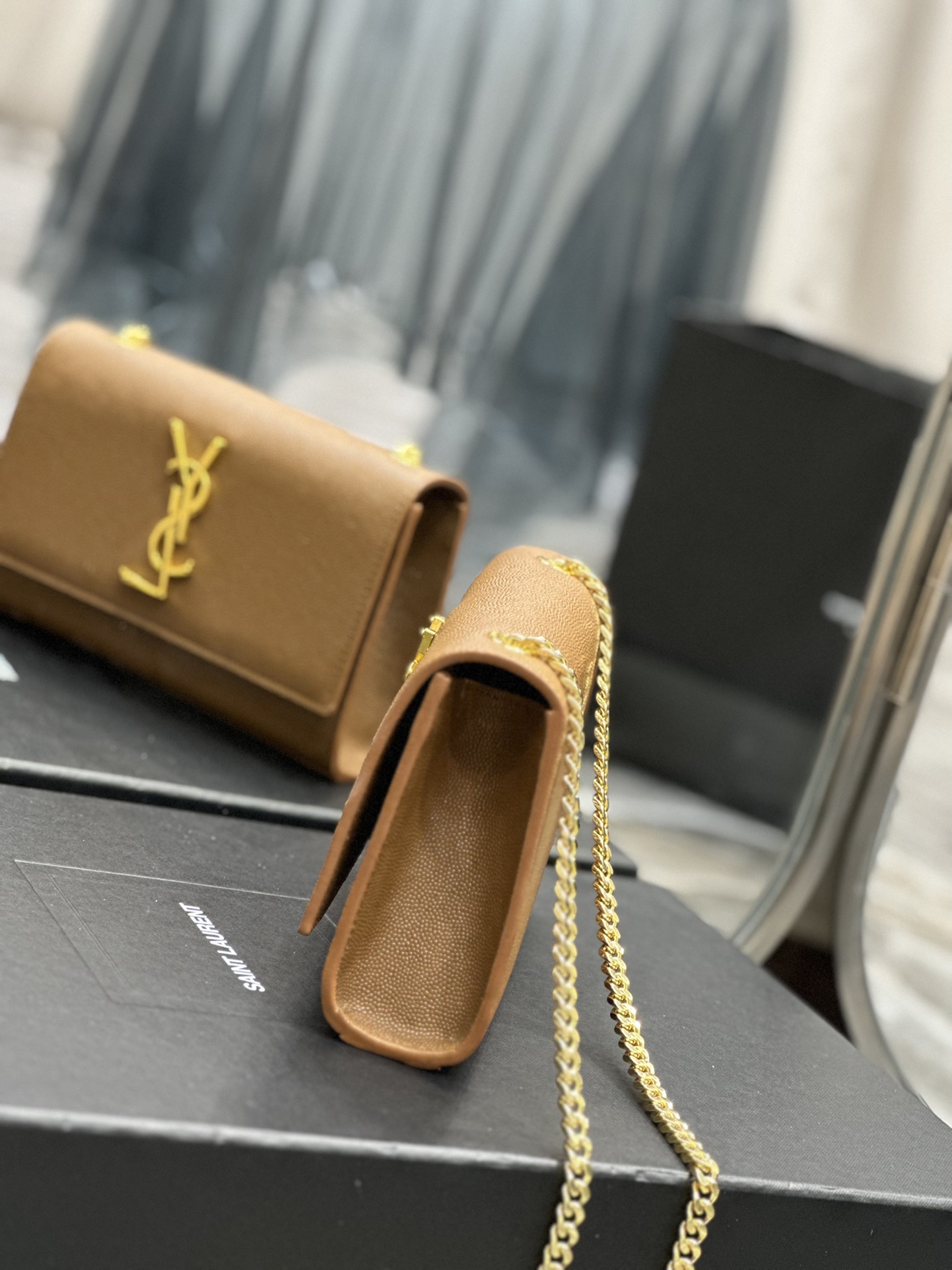 Sa1nt Lau*nt Kate Small Chain Bag Brown For Women 7.8in/20cm