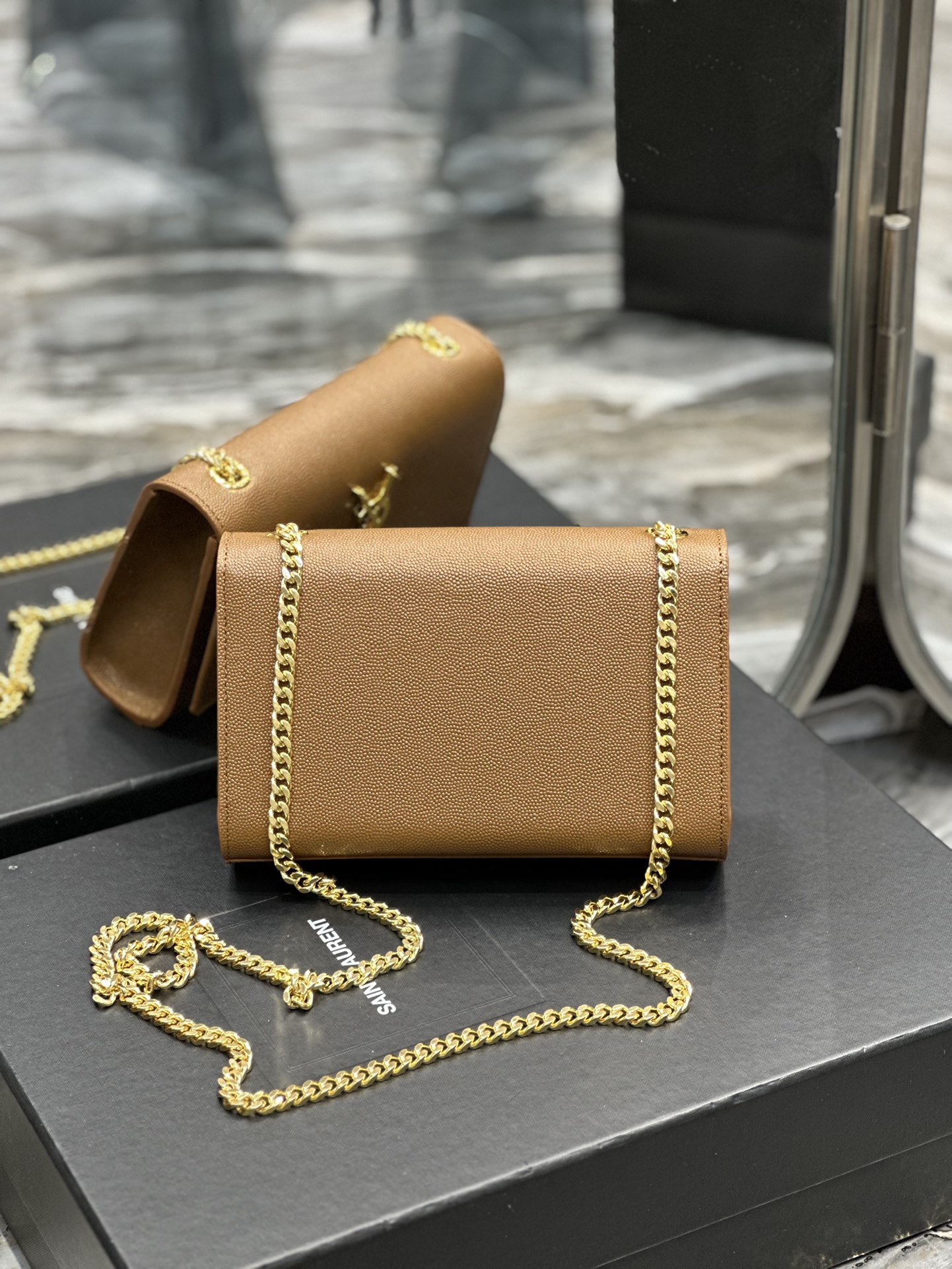 Sa1nt Lau*nt Kate Small Chain Bag Brown For Women 7.8in/20cm