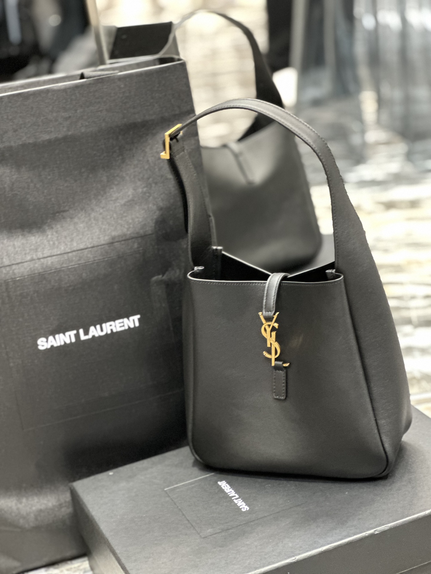 Sa1nt Lau*nt Le 5 A 7 Soft Small Black/Yellow/Burgundy For Women 9in/23cm 713938AAAUQ1000