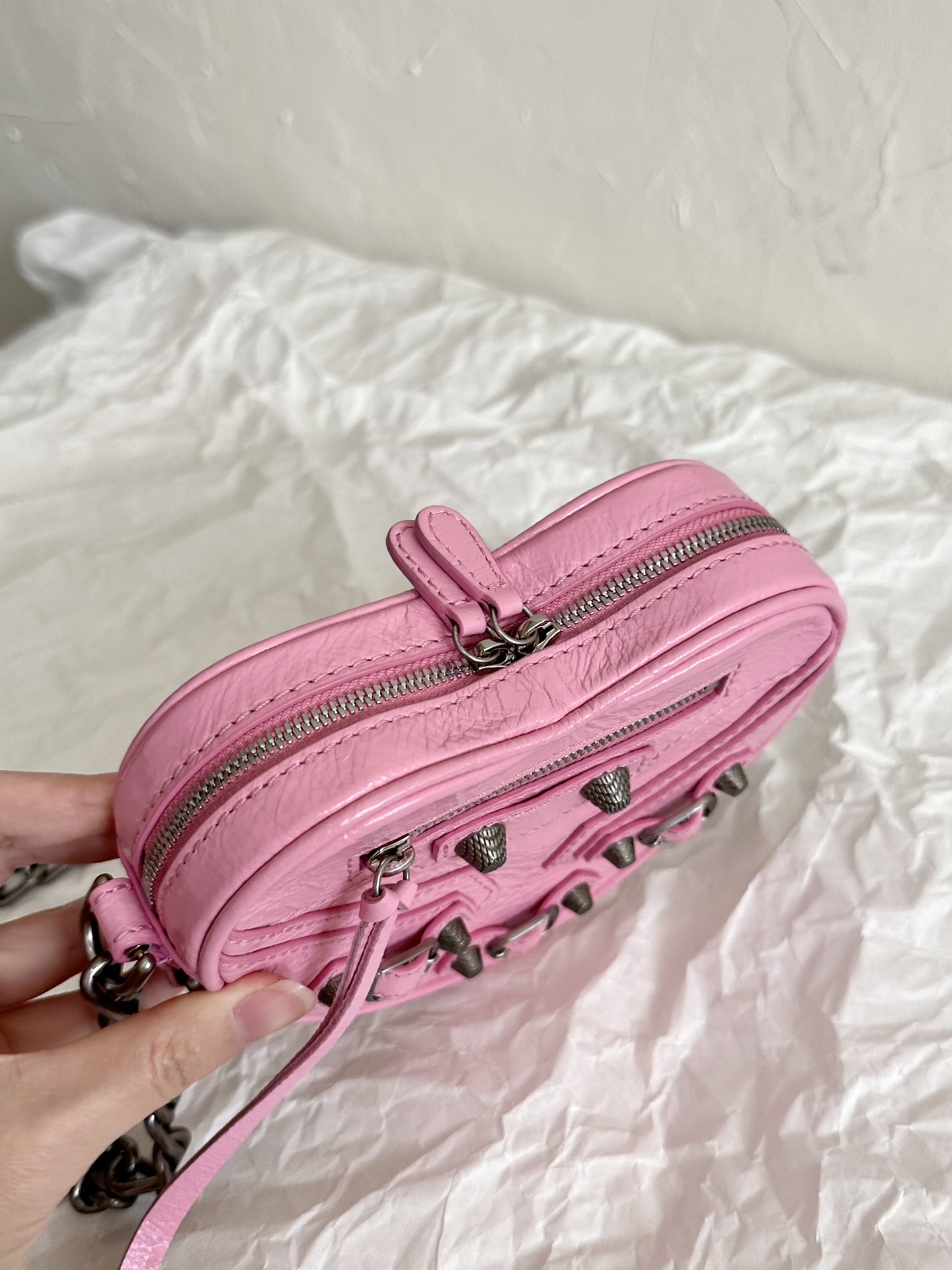 Ba1en*iaga Le Cagole Heart Mini Bag Black/Pink For Women 6.3in/16cm 7227811VG9Y1000