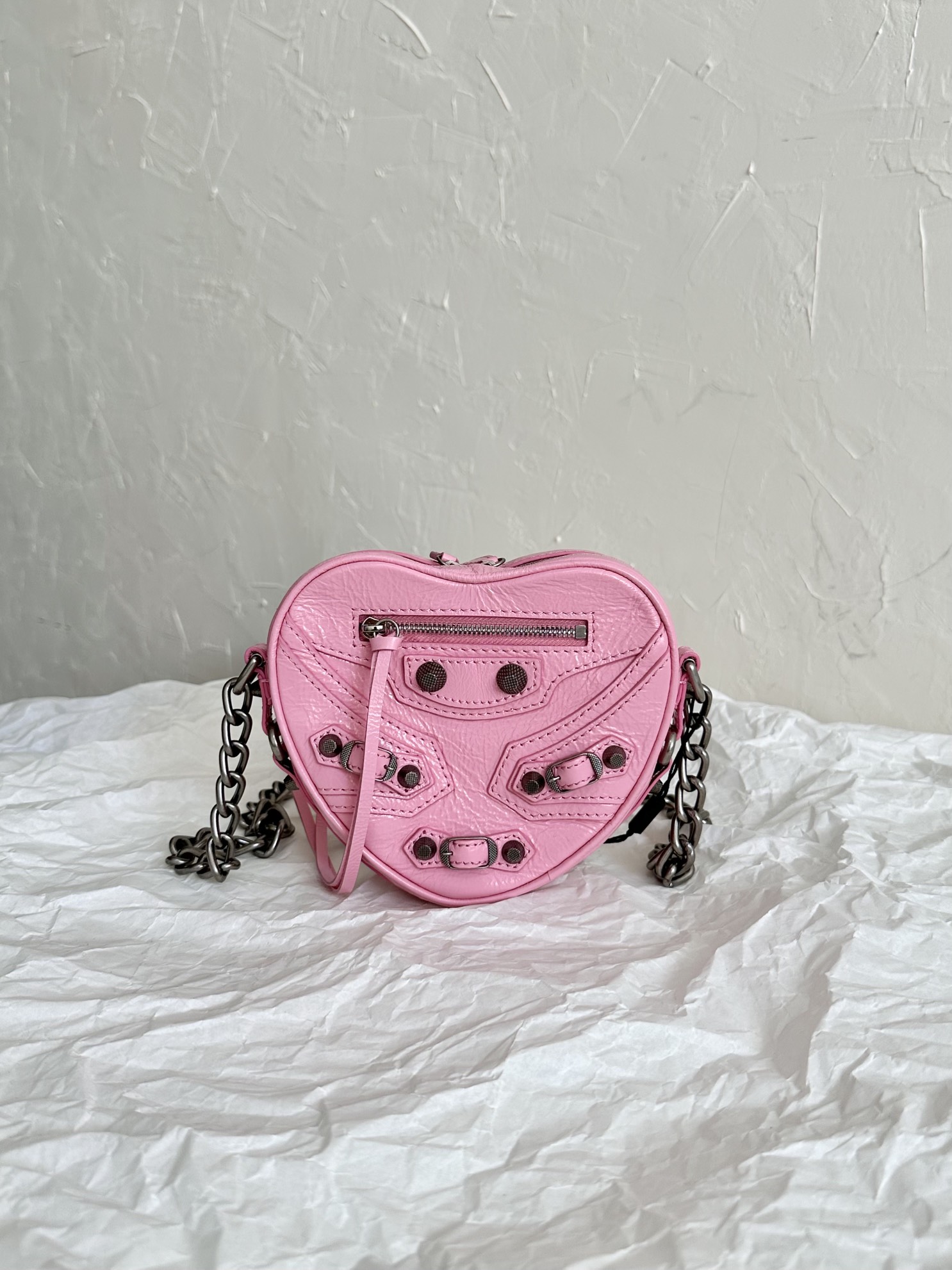 Ba1en*iaga Le Cagole Heart Mini Bag Black/Pink For Women 6.3in/16cm 7227811VG9Y1000