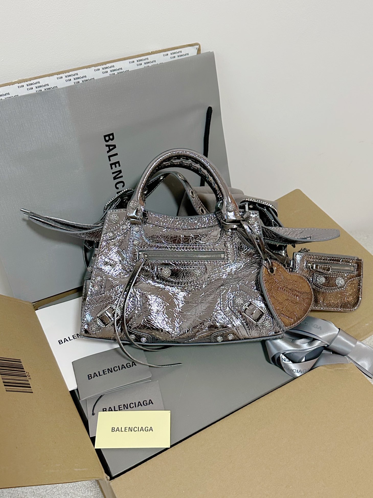 Ba1en*iaga Neo Cagole City Small Handbag White/Silver For Women 10.5in/27cm 222342F046015