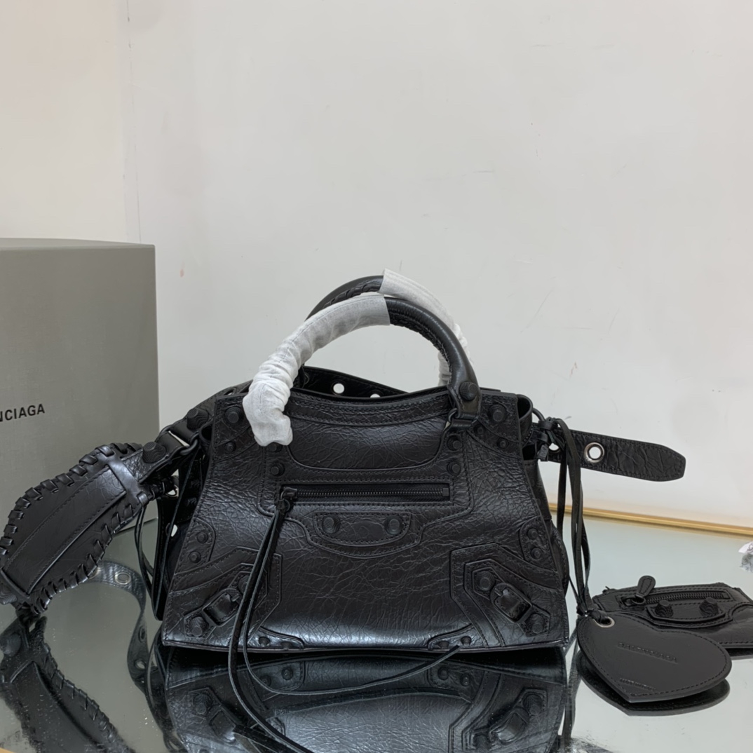 Ba1en*iaga Neo Cagole City Small Handbag Black/Silver For Women 13in/33cm