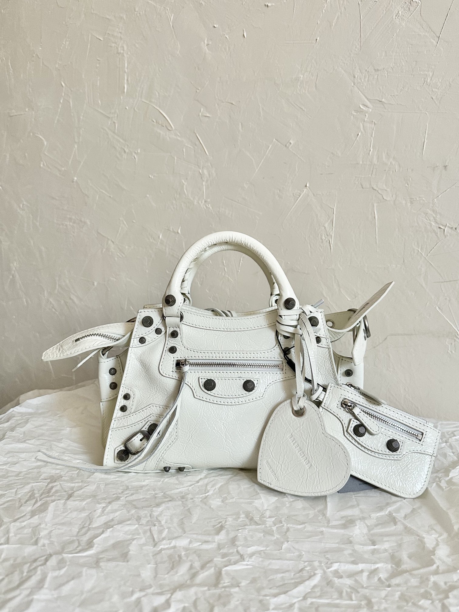 Ba1en*iaga Neo Cagole City Small Handbag White/Silver For Women 10.5in/27cm 222342F046015