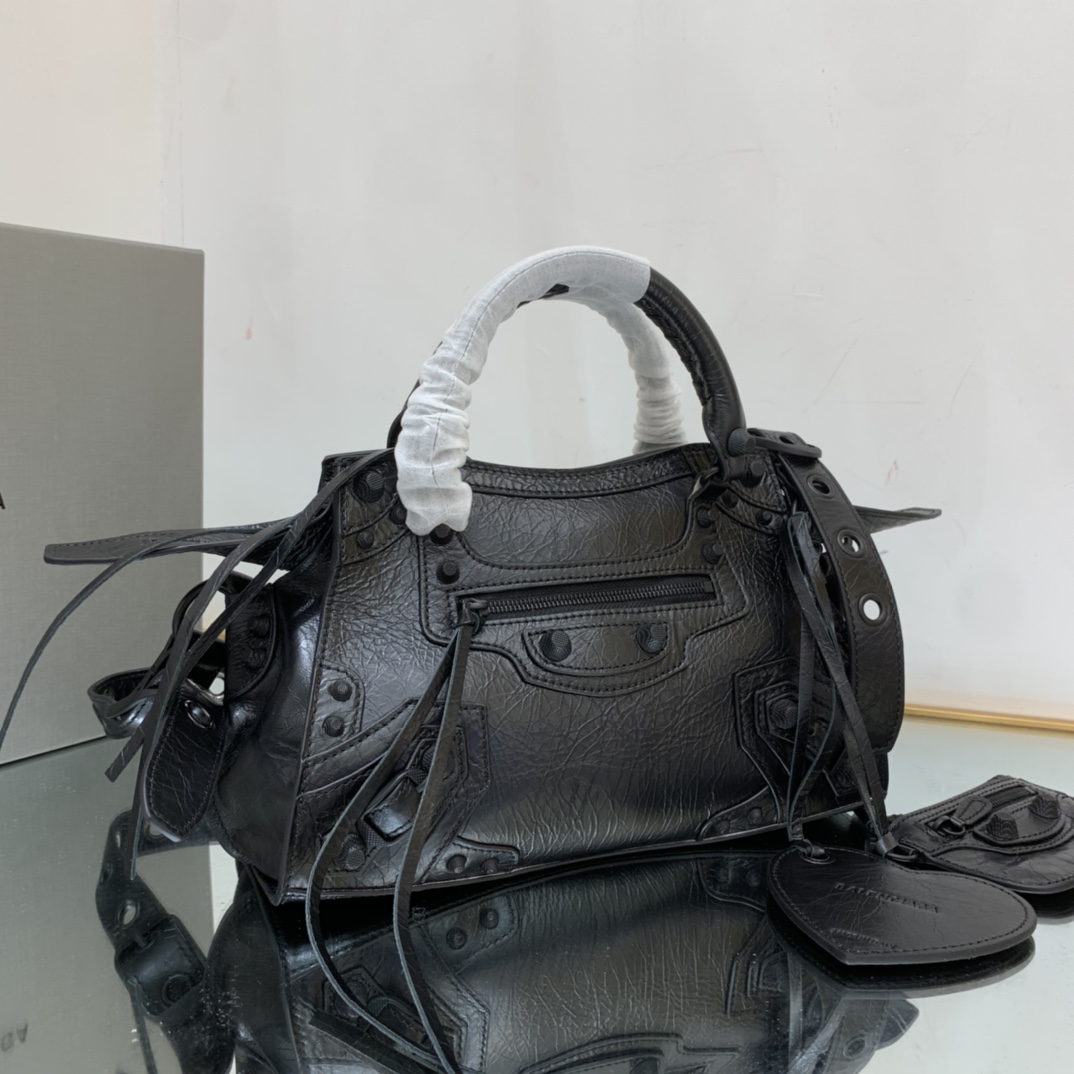 Ba1en*iaga Neo Cagole City Small Handbag Black/Silver For Women 13in/33cm