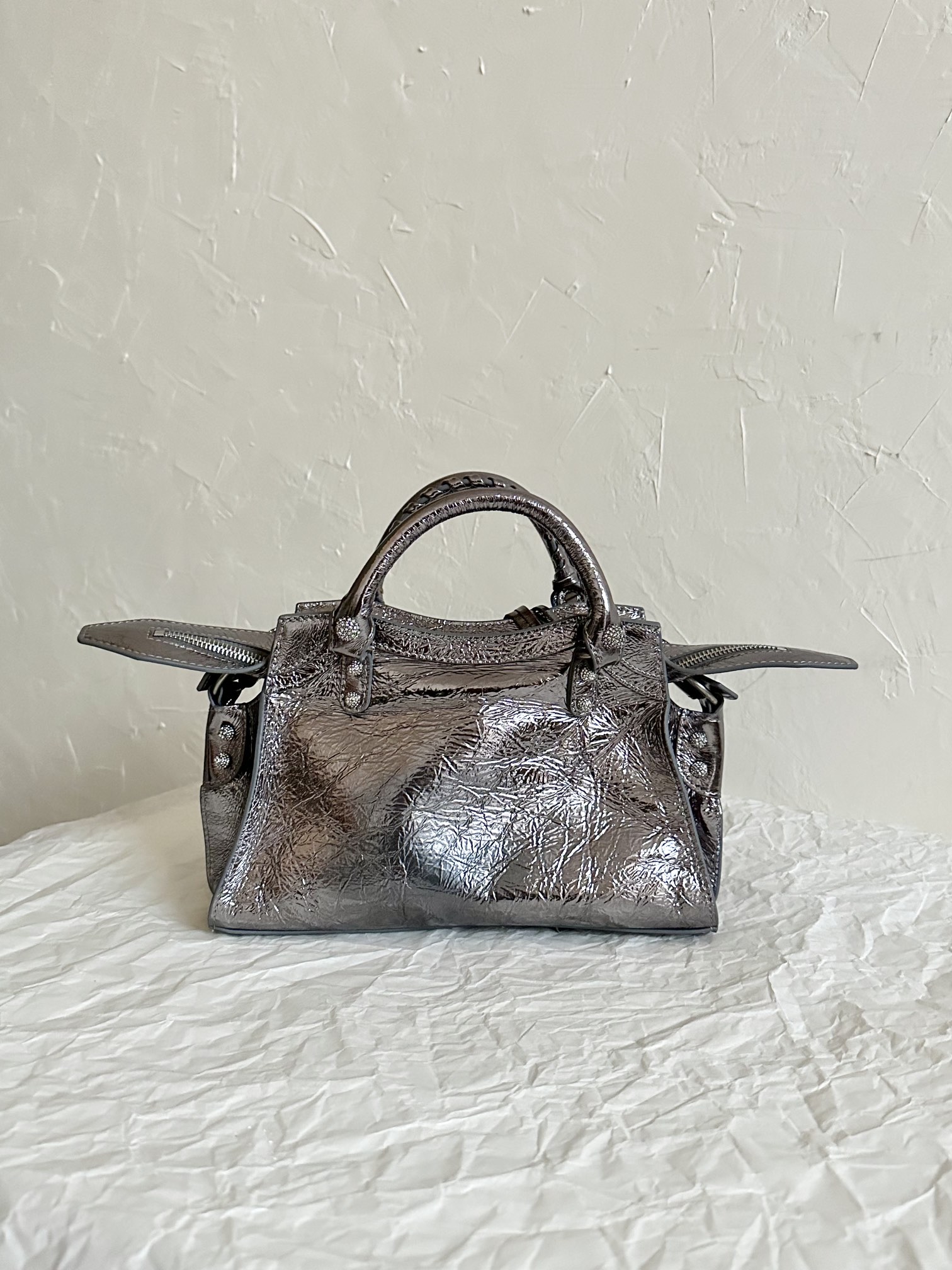 Ba1en*iaga Neo Cagole City Small Handbag White/Silver For Women 10.5in/27cm 222342F046015