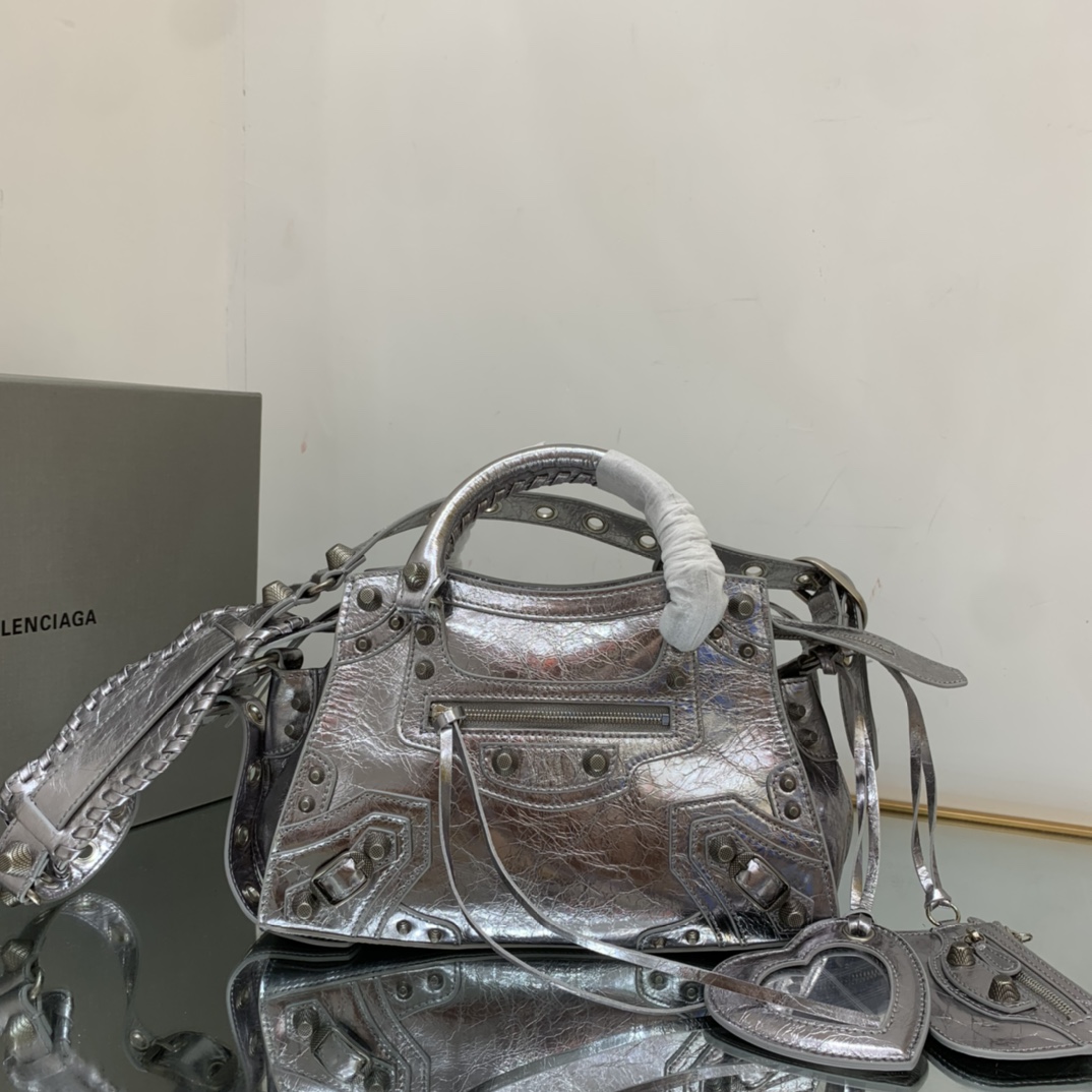 Ba1en*iaga Neo Cagole City Small Handbag Black/Silver For Women 13in/33cm