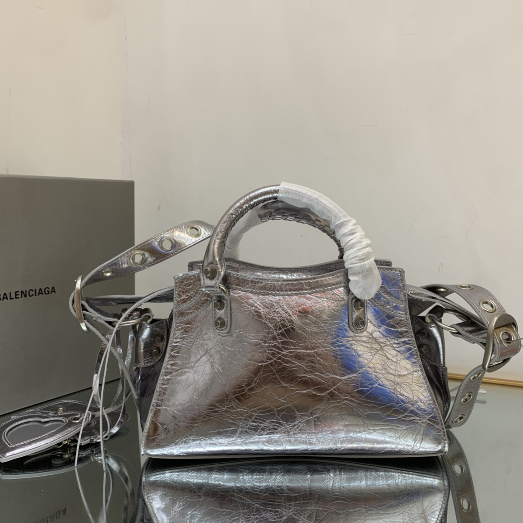 Ba1en*iaga Neo Cagole City Small Handbag Black/Silver For Women 13in/33cm