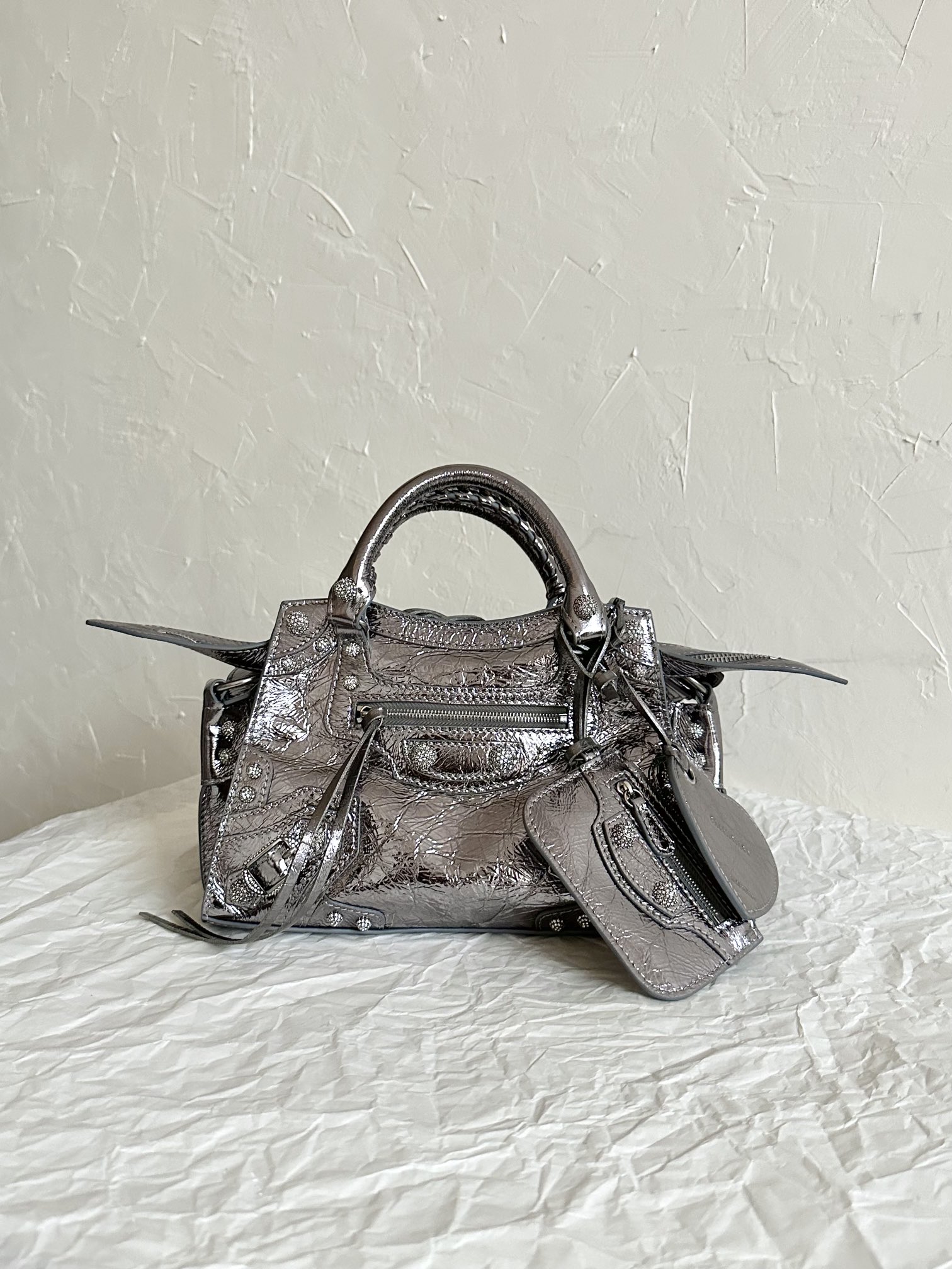 Ba1en*iaga Neo Cagole City Small Handbag White/Silver For Women 10.5in/27cm 222342F046015