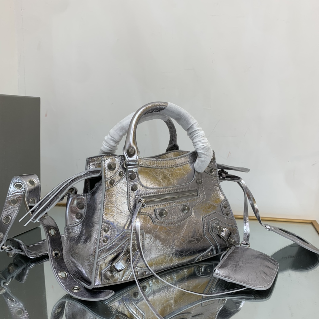 Ba1en*iaga Neo Cagole City Small Handbag Black/Silver For Women 13in/33cm