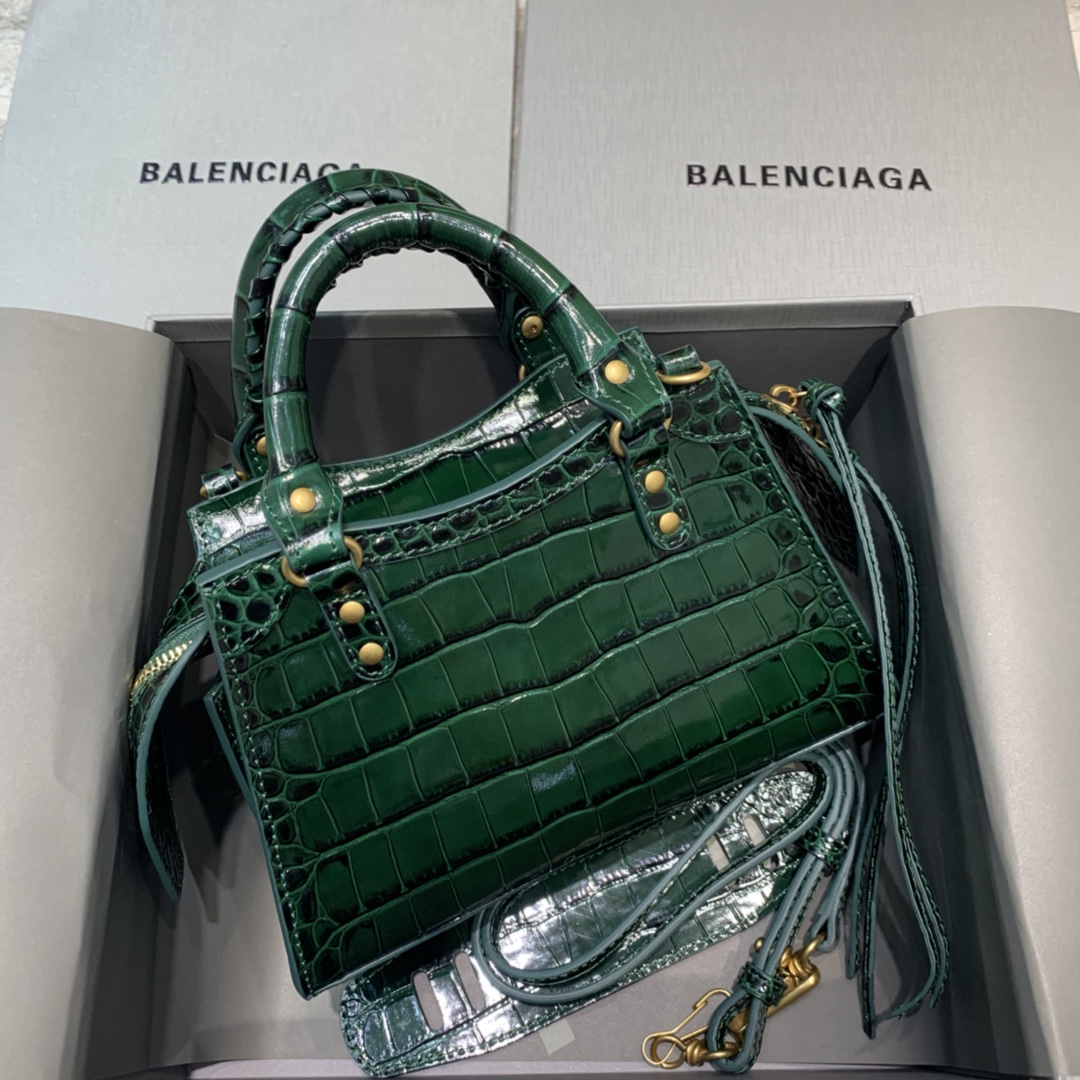 Ba1en*iaga Neo Classic Mini Handbag Black/Green For Women 8.6in/21.8cm