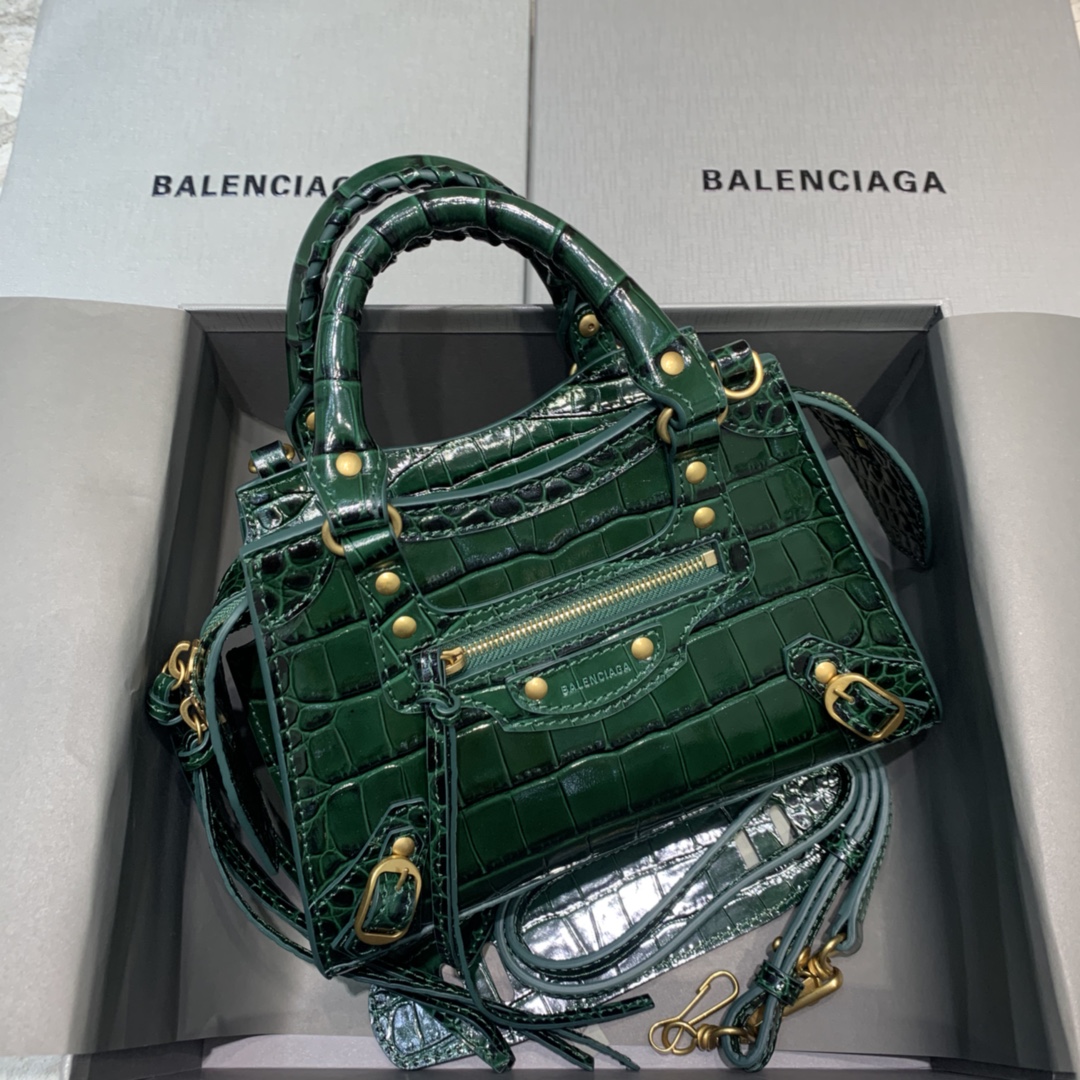Ba1en*iaga Neo Classic Mini Handbag Black/Green For Women 8.6in/21.8cm