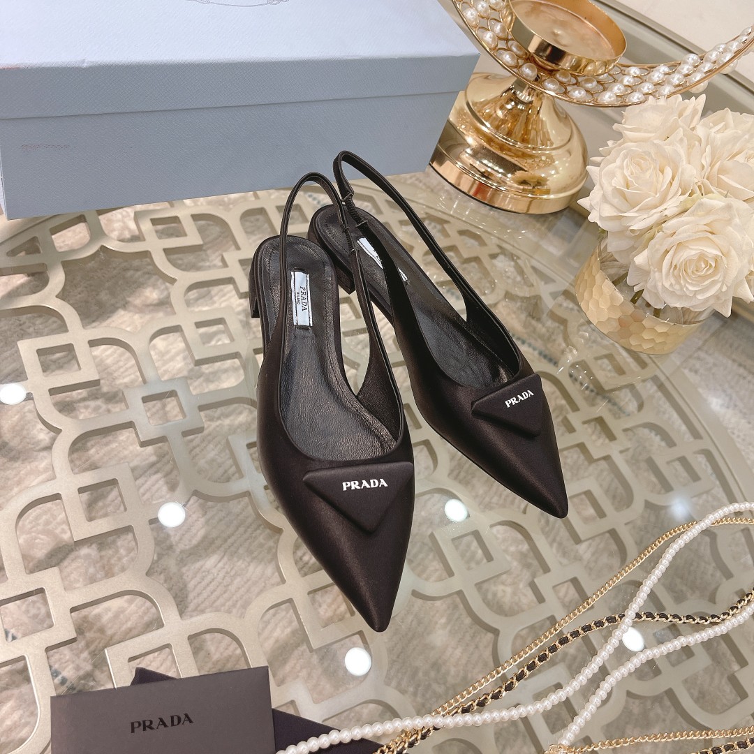 Pra*a Brushed Slingback Pumps Black For Women 0.4 in/ 1 cm