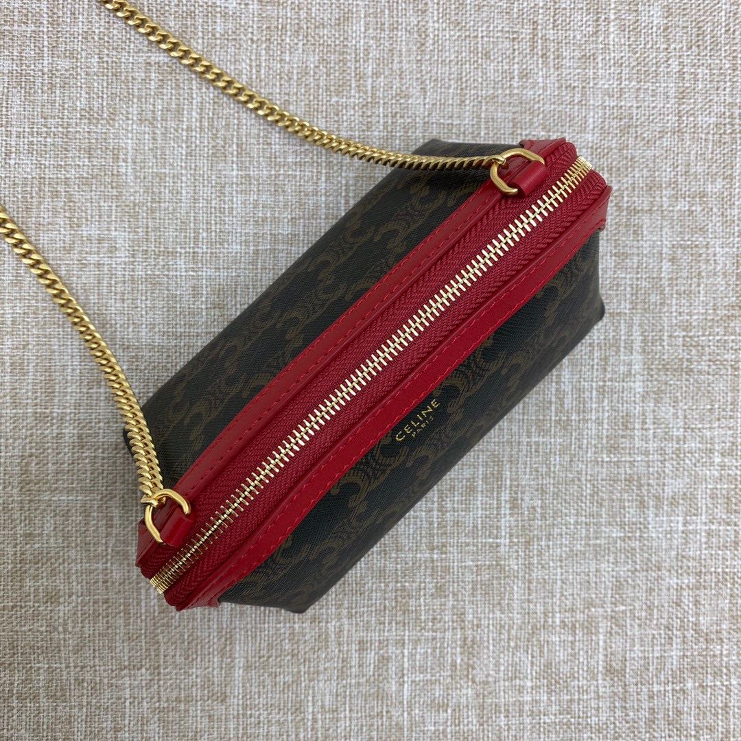 Ce1i*e Clutch With Chain In Triomphe Canvas White/Red For Women 6in/16cm 10E382CBX.01BC