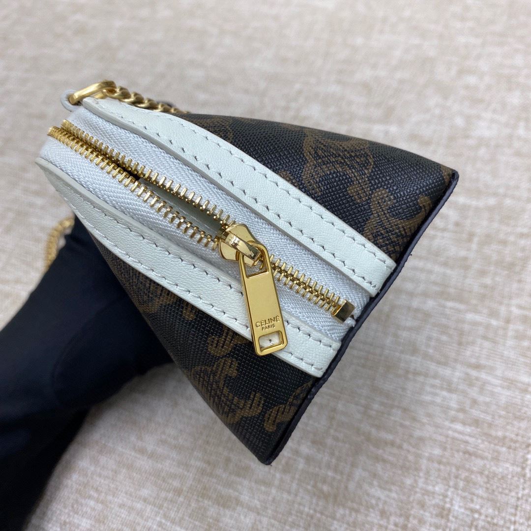 Ce1i*e Clutch With Chain In Triomphe Canvas White/Red For Women 6in/16cm 10E382CBX.01BC
