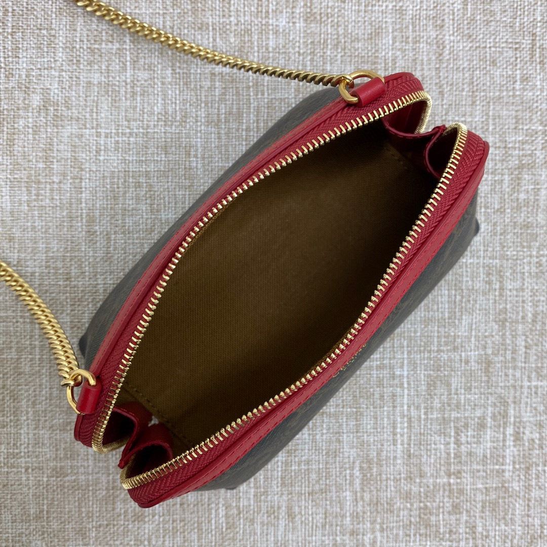 Ce1i*e Clutch With Chain In Triomphe Canvas White/Red For Women 6in/16cm 10E382CBX.01BC