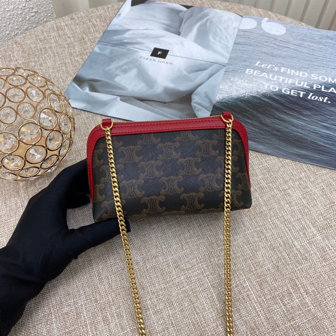 Ce1i*e Clutch With Chain In Triomphe Canvas White/Red For Women 6in/16cm 10E382CBX.01BC