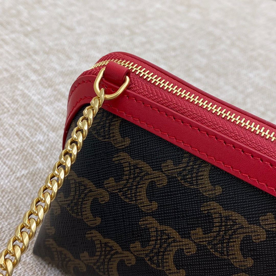Ce1i*e Clutch With Chain In Triomphe Canvas White/Red For Women 6in/16cm 10E382CBX.01BC