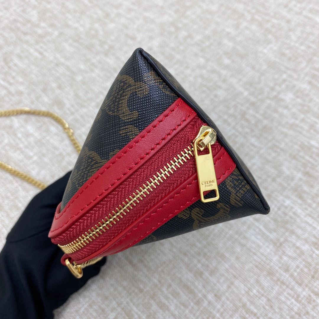 Ce1i*e Clutch With Chain In Triomphe Canvas White/Red For Women 6in/16cm 10E382CBX.01BC
