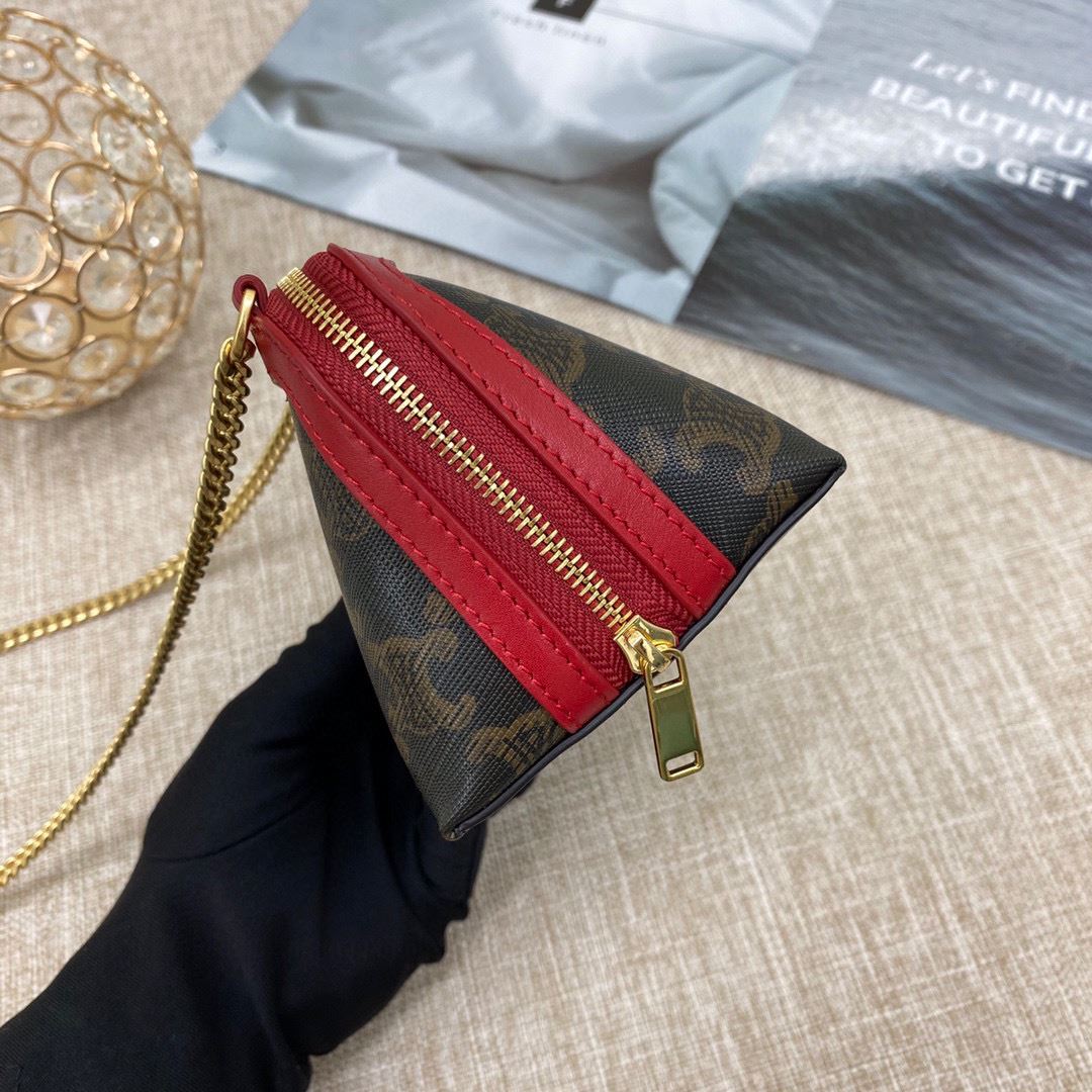 Ce1i*e Clutch With Chain In Triomphe Canvas White/Red For Women 6in/16cm 10E382CBX.01BC