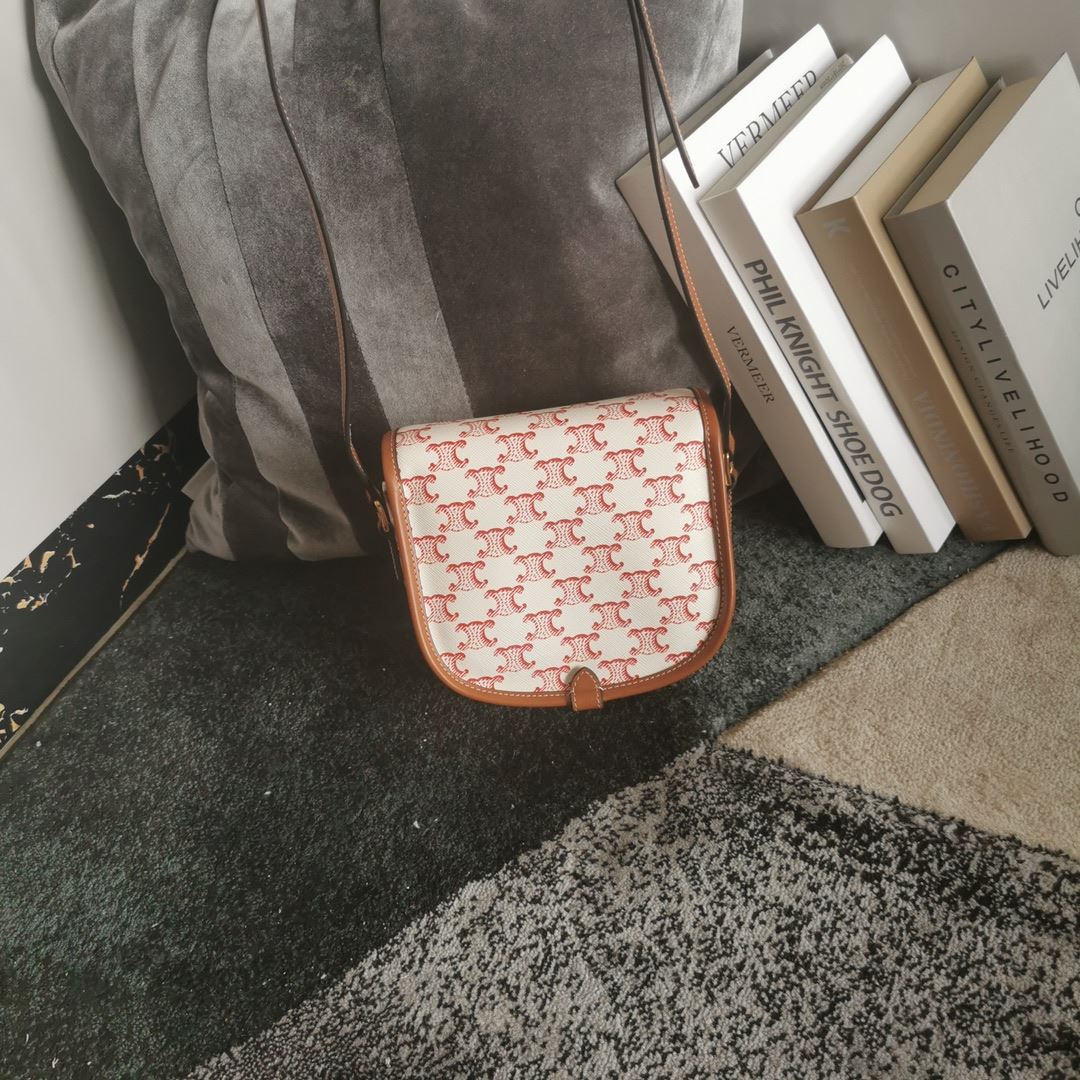 Ce1i*e Folco Bag In Triomphe Canvas With Ce1i*e Print Pink And White For Women 7in/18.5cm